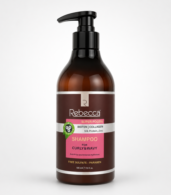 Rebecca Super Foods Curly & Wavy Shampoo with Biotin, Collagen, Silk Protein & Zinc – 500 ml