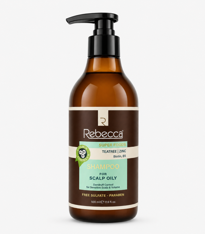 Rebecca Super Foods Oily Scalp Shampoo with Tea Tree, Zinc, Biotin & Vitamin B5 – 500 ml