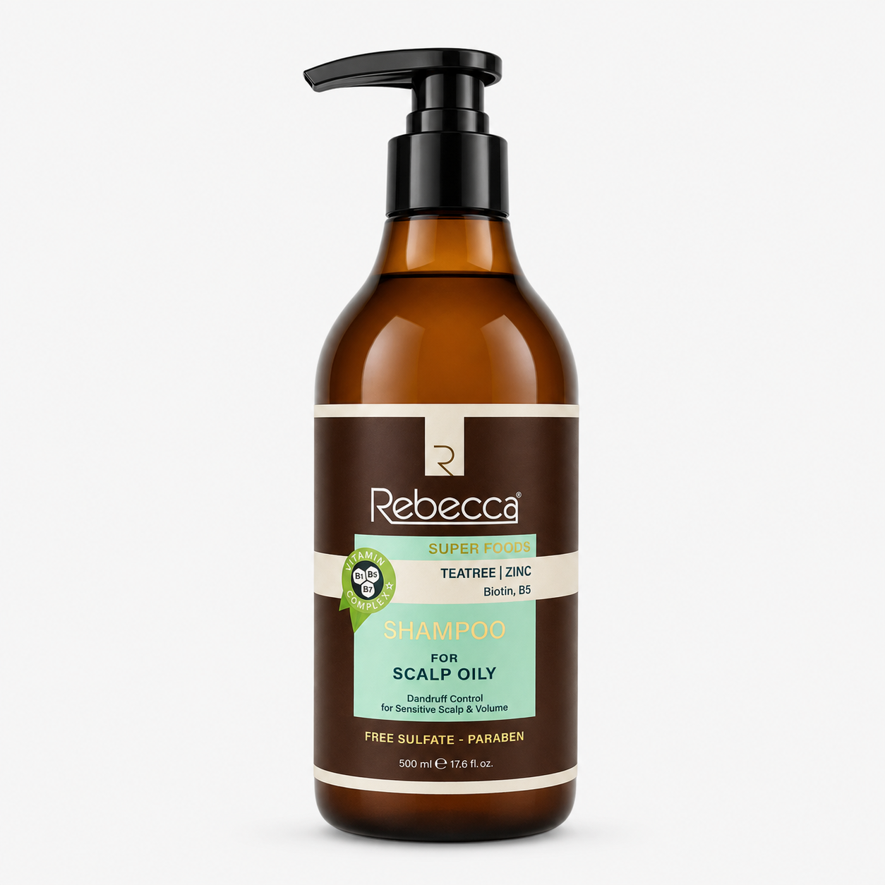 Rebecca Super Foods Oily Scalp Shampoo with Tea Tree, Zinc, Biotin & Vitamin B5 – 500 ml