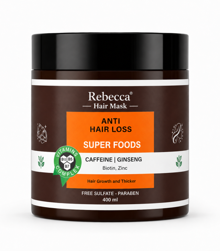 Rebecca Super Foods Anti Hair Loss Hair Mask with Caffeine, Ginseng, Biotin & Zinc – 400 ml