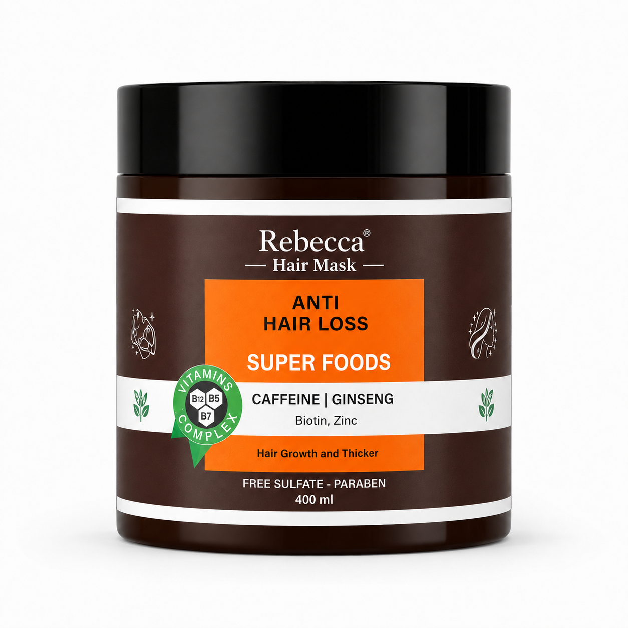 Rebecca Super Foods Anti Hair Loss Hair Mask with Caffeine, Ginseng, Biotin & Zinc – 400 ml